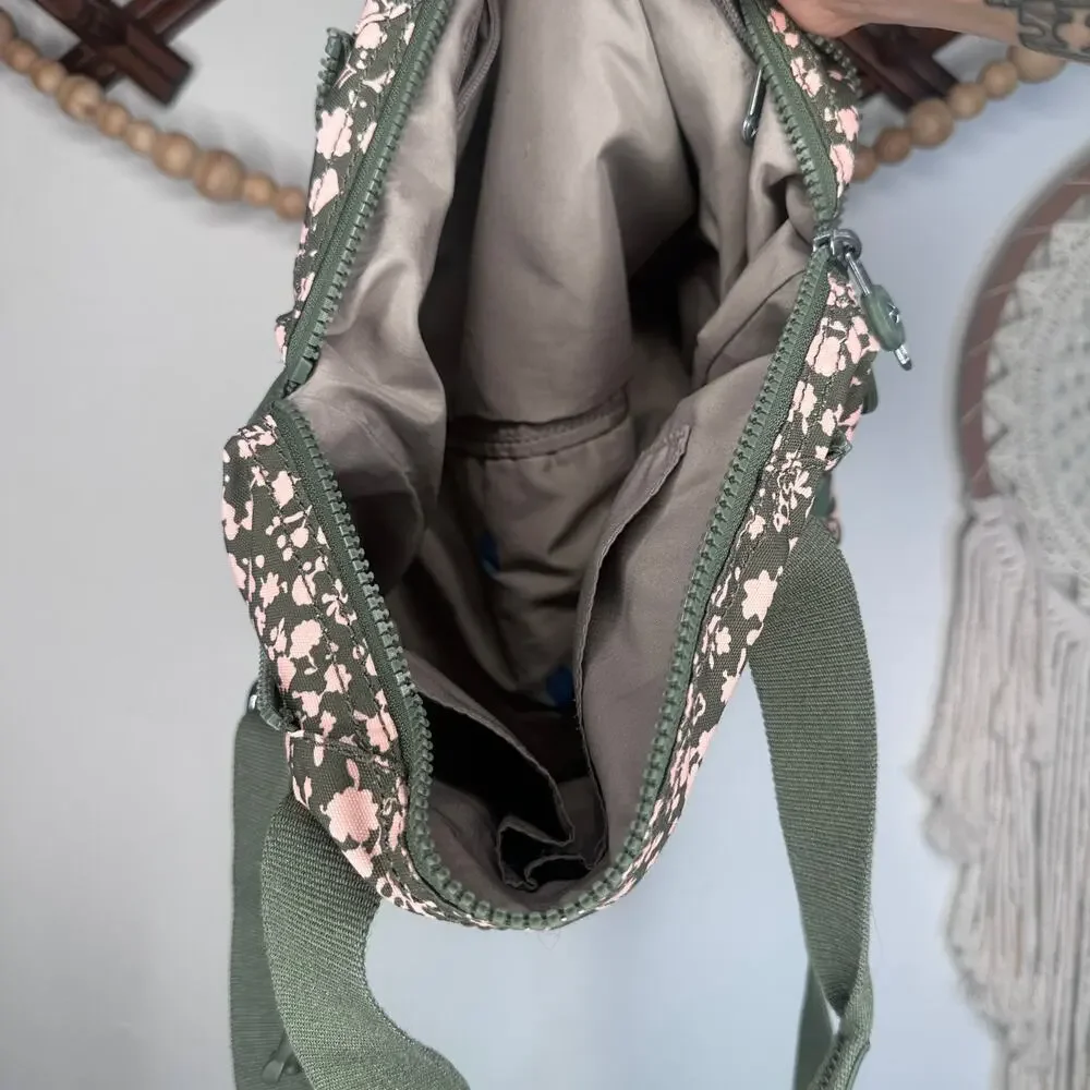 Kipling Green Pink Fresh Floral Art Mini Bag